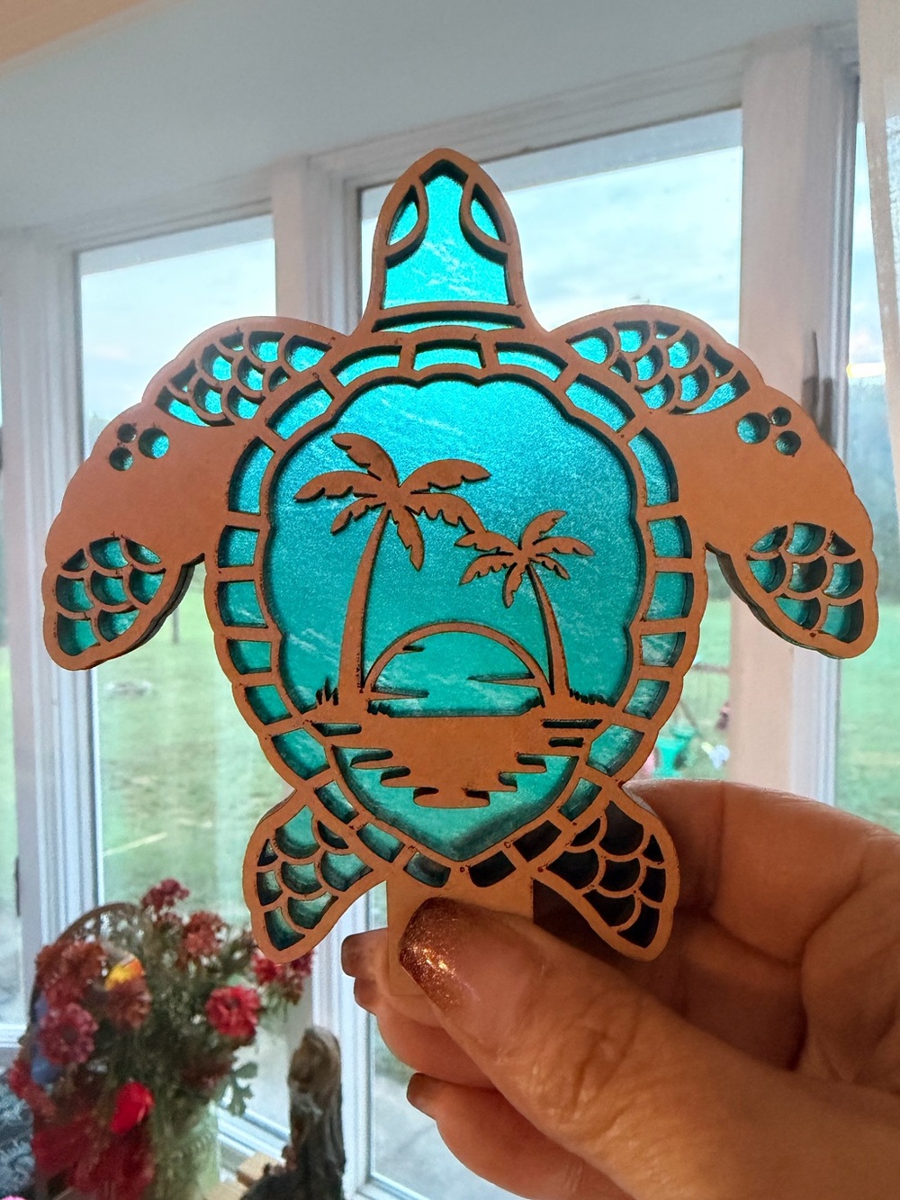 NEW Hand crafted wood turtle beach themed nightlight made to order